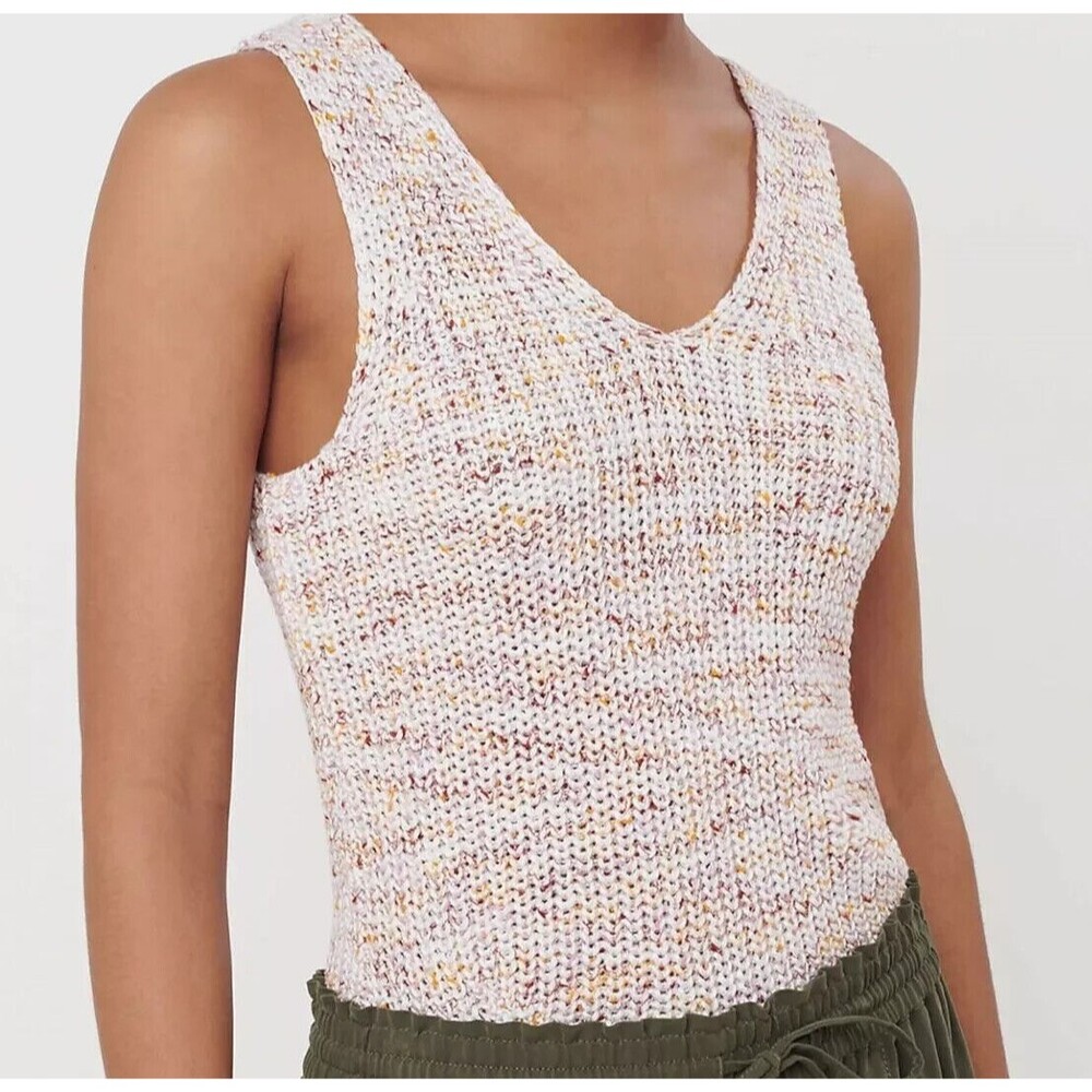 LOFT Sweater Vest Neutral Ivory Multi sz M Capsule Wardrobe Minimalist Double V